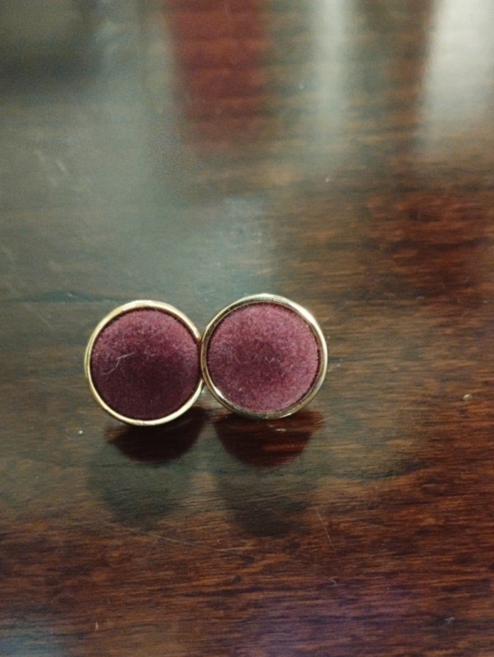 Gold-Trim Burgundy Velvet Stud Earrings